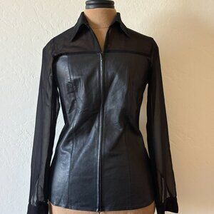 Anne Fontaine Soft Leather Top/Jacket. Size S/M. Black.